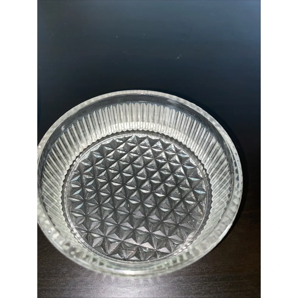 Vintage Clear Ribbed Glass Powder Vanity Dresser Jar & Silver‎ Metal Lid